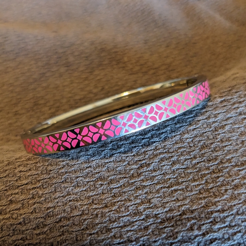 Fossil Bracelet Sterling Silver with Pink Enamel Design